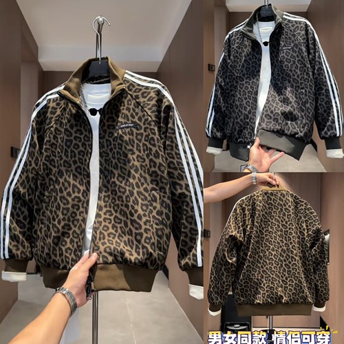 美式潮牌复古豹纹外套男女同款潮