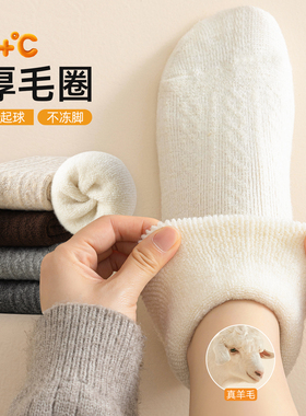 白色厚袜子女款秋冬加绒加厚保暖中筒羊毛袜毛圈羊绒堆堆长袜冬天
