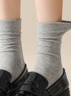 灰色袜子女春秋款长筒堆堆袜纯棉无骨吸汗防臭长袜搭小皮鞋中筒袜