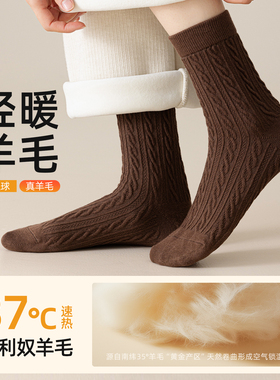 咖色羊毛袜子女款秋冬季堆堆袜加厚保暖中筒袜冬天复古美拉德长袜