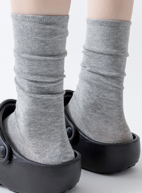 灰色袜子女春秋透气纯色棉袜芭蕾风中筒袜无骨月子长筒堆堆袜防臭