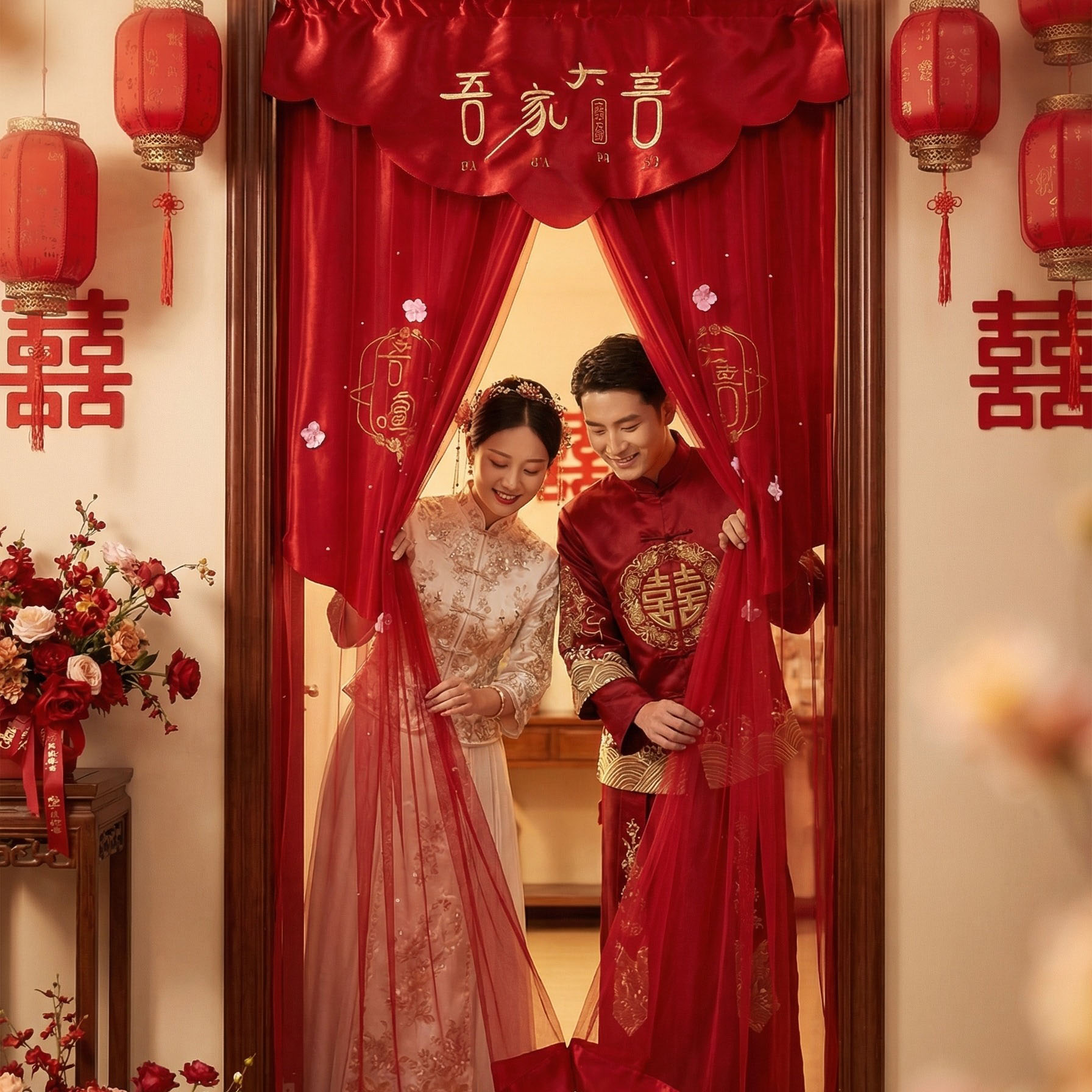 婚房布置红色喜字挂帘结婚装饰品