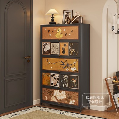 中古风钢制鞋柜家用门口多层防尘鞋架入户大容量玄关阳台收纳鞋柜