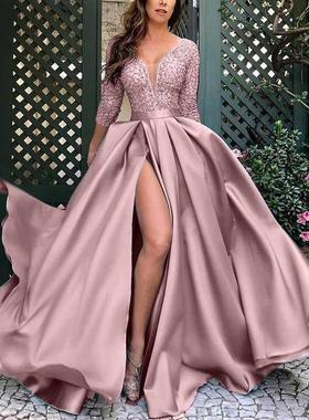 Plus-size 5XL lace full-length dress party evening gown礼服