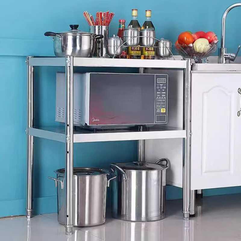 双层厨房不锈钢置物架2层加厚两层落地烤箱架阳台收纳架二层架子