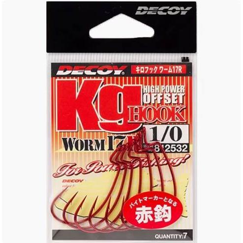 日本DECOY胜一WORM17R 红色宽腹曲柄钩 德州路亚软饵软虫钩单钩黑