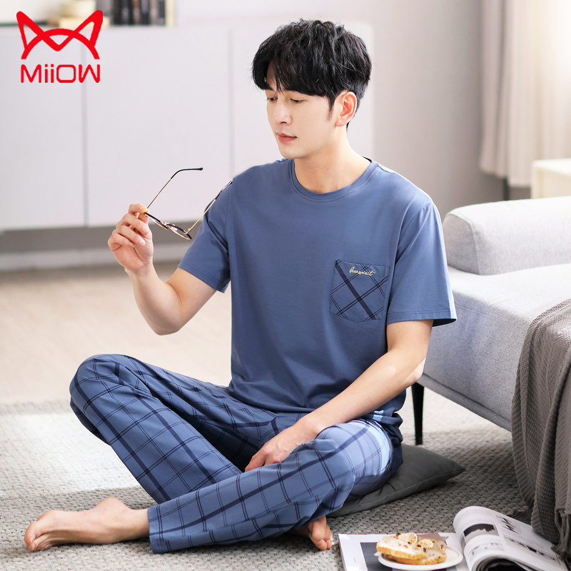 睡衣男夏季2025新款男士纯棉短袖长裤薄款夏款大码新款家居服套装,女士内衣/男士内衣/家居服,睡衣/家居服套装,淘宝优惠券,粉丝福利购,淘宝优惠卷
