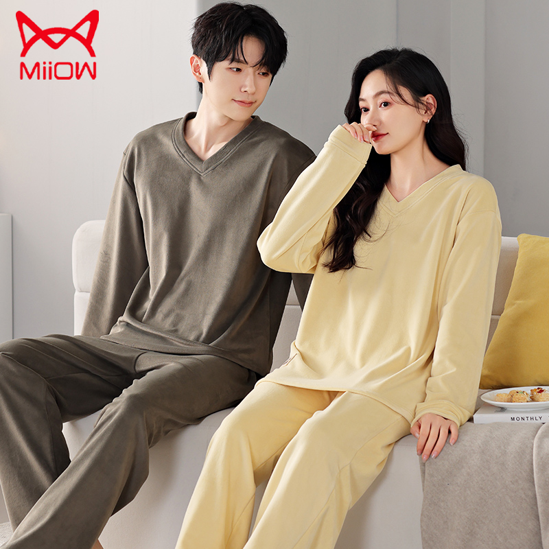 猫人情侣睡衣冬季海岛绒加绒加厚保暖珊瑚绒女士男士圆领款家居服,女士内衣/男士内衣/家居服,睡衣/家居服套装,淘宝优惠券,粉丝福利购,淘宝优惠卷