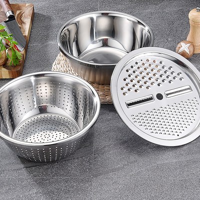 Basin Rice Strainer Set Stainless Steel Mixing Basin Set Kit