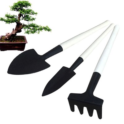 3 PCS Mini Metal Garden Handle Shovel Rake Set Weeding Tool