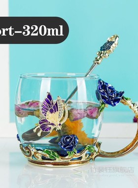 namel Transparent Glass Coffee Tea Mug Blue Roses Heat-Resis