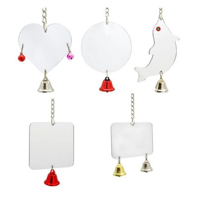 Funny Parrot Bird Mirror Cute Shape Hanging Bell Pet Playing