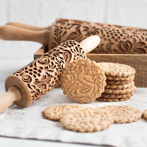 New Leaf Christmas Deer Wooden Rolling Pin Embossing Baking