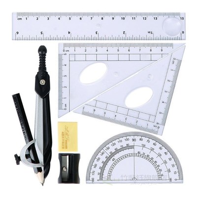 7pcs/set Math Geometry Protractor Drawing Compass Ruler Tria
