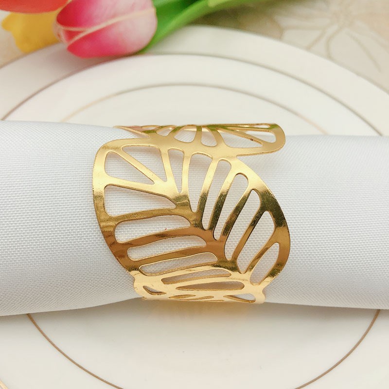 10pcs High-end hotel towel ring golden leaf napkin ring napk
