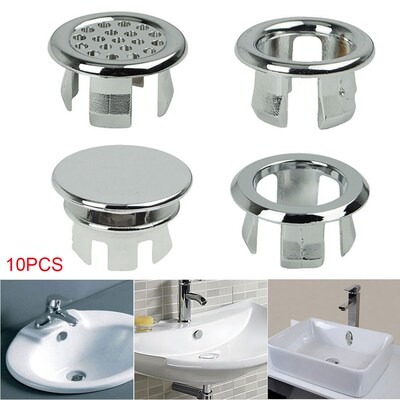 10pcs Plastic Bathroom Basin Sink Overflow Ring Silver Inser
