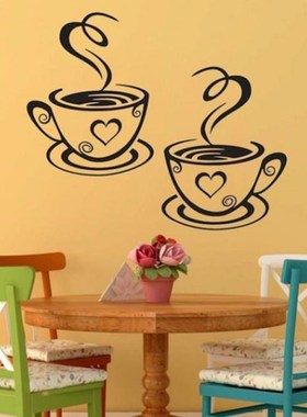 A pair of printed coffee mug wallpapers for  kitchen