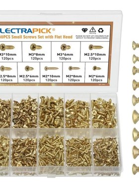 Electrapick 1080PCS Flat Head Screw Golden Cross Drive Small