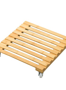 Bamboo Movable Plant Pot Trolley Tray Square niversal Wheel