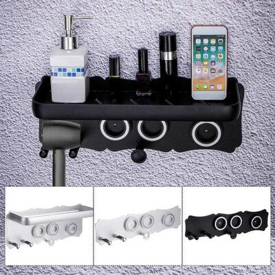Black Hairdryer Holder Bathroom Shelves Wall Mount Storage R