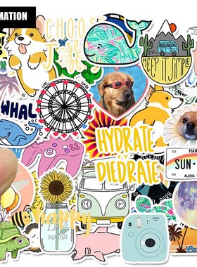 Cute Laptop Stickers 50 PCS Cartoon Simple Tablet Decals For