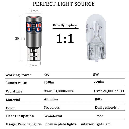 BMT 2x W5W LED T10 LED Bulbs Canbus 12V  Car Parking Positio