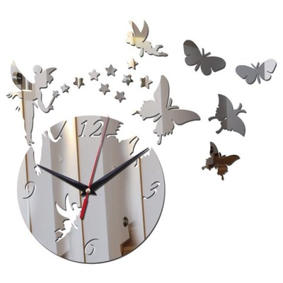DIY 3D Mirror Acrylic Wall Clock Sticker Fairy Stars Butterf