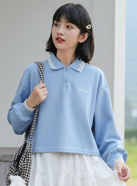 2021polo collar lettered short blazer hoodie for women