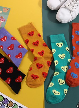 Casual retro velvet socks love pattern in the tube simple fa