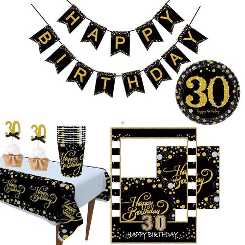 30 40 50 60 Happy Birthday Banner Paper Napk Cup