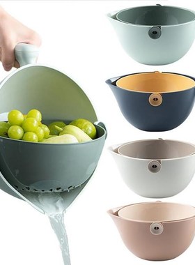 2 In 1 Double Kitchen Drain Basket Bowl Rice Washing Colande