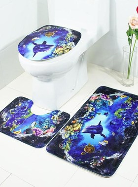 3Pcs/set Bathroom Mat Set Ocean Underwater World Anti Slip K