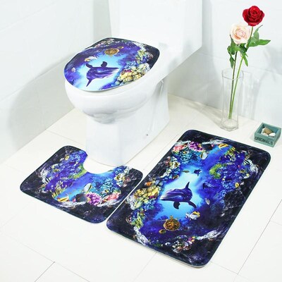 3Pcs/set Bathroom Mat Set Ocean Underwater World Anti Slip K