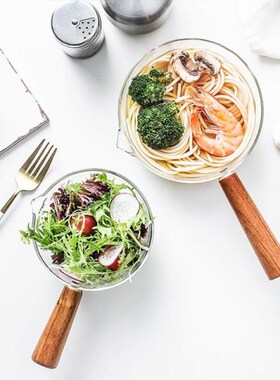 400ml/600ml Glass Cooking Pot With Wooden Handle Milk Instan