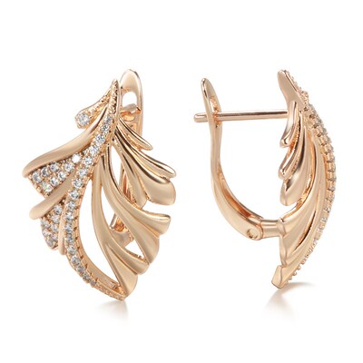 Kinel New 585 Rose Gold Leaf Earrings for Women Micro-wax In
