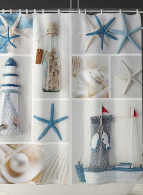 Starfish Ocean Printed Shower Curtains with Hooks Anti-Slip