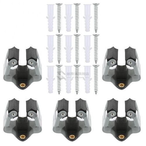 5pcs Mop Rack Wall Mounted Shelf Organizer Hook Clips Broom