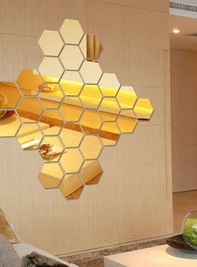 12Pcs Mirror Wall Sticker Home Decor Room Decoration Hexagon