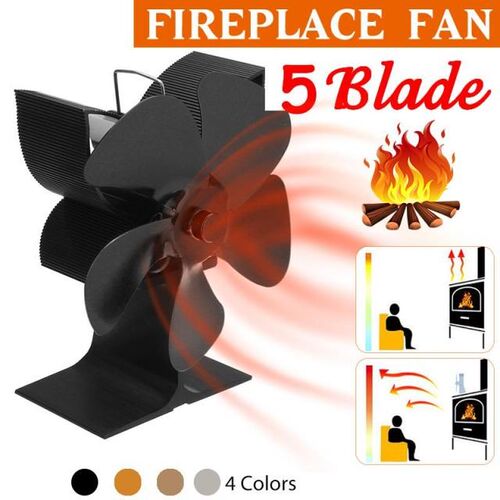 Black Stove Fan 5 Blades Heat Powered Fireplace Fan Log Wood