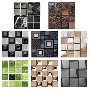10pcs Mosaic Tiles Wall Sticker Transfers Flat 2D Printed Co