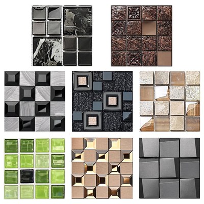 10pcs Mosaic Tiles Wall Sticker Transfers Flat 2D Printed Co