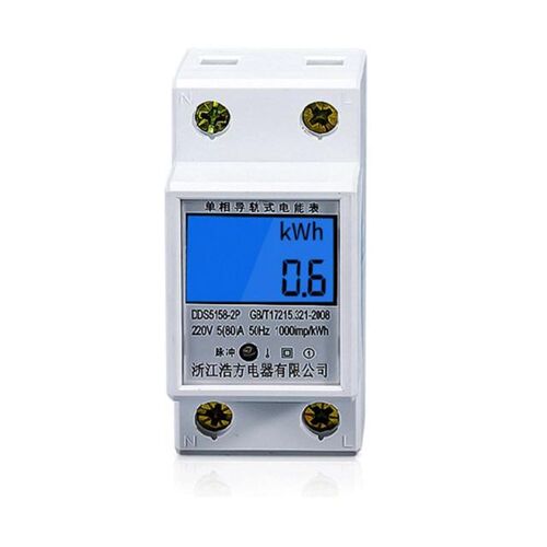 Digital Energy Meter Din Rail Mount 5-80A LCD Backlight Diap