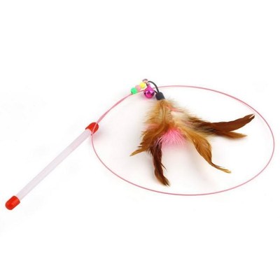 Kitten Cat Pet Toy Wire Chaser Wand Teaser Feather With Bell