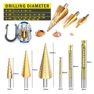 6Pcs/set 3-12mm 4-12mm 4-20mm HSS Straight Grooves Step Dril