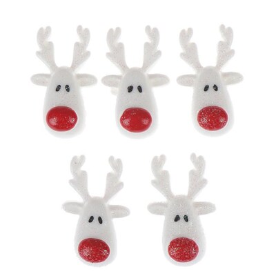 5pcs 18x30mm Christmas White Reindeer Resin Flatback Cabocho