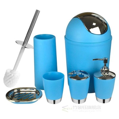 6pcs Bathroom Accessories Set Bath Toilet Brush with Trash C