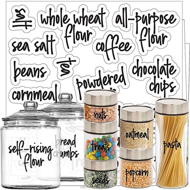 8 Sheets Pantry Label Sticker Preprinted Waterproof Kitchen