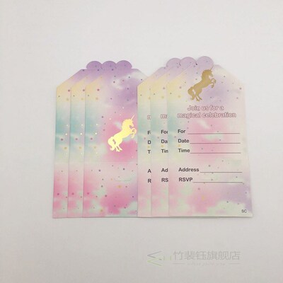 6Pcs/set Unicorn Rainbow Invitation Cards Theme Kids Birthda