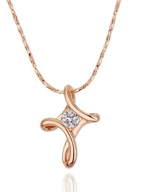 Women Girl New Cross Tin Alloy Pendant Gold Plated Necklace