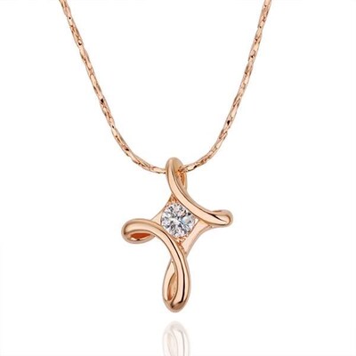 Women Girl New Cross Tin Alloy Pendant Gold Plated Necklace